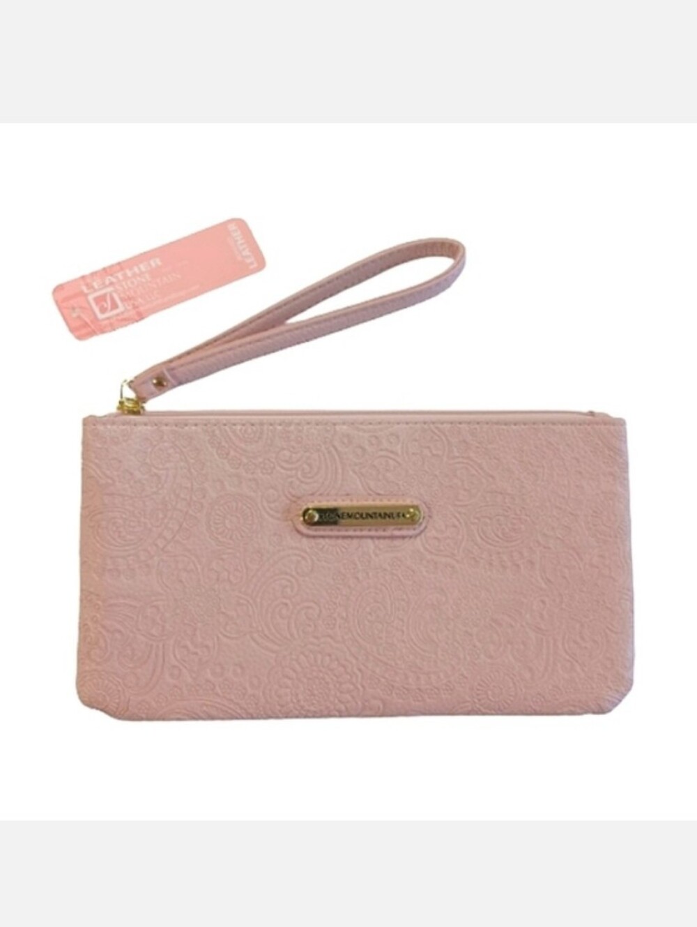 Large Pastel Pink Embossed Paisley Leather Clutch by Stone Mountain Wallet